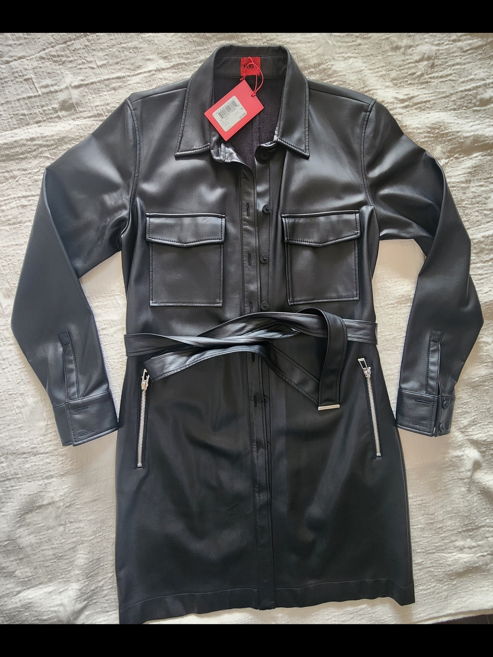 NWT HUGO Boss Kelana Faux Leather Shirt Dress - Size 34 - MSRP $448